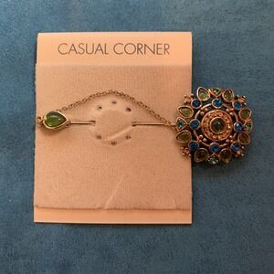 Casual Corner Lapel Pin Hat Pin Blue & Green Stones